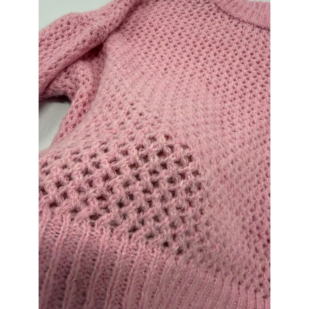Wild Fable Pink Open Knit Sweater Womens Crew Neck Long Sleeve Pullover size M - Picture 2 of 8